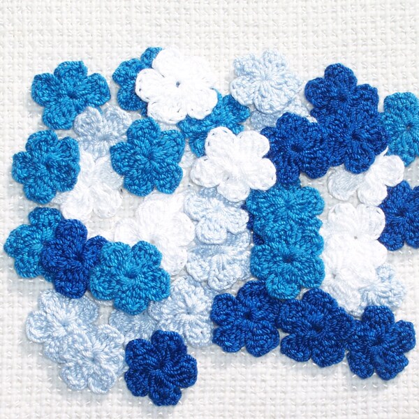 40 handmade blue and white thread crochet applique flowers  -- 1864