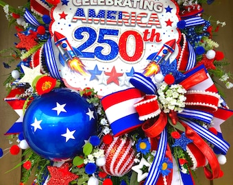 Patriotic America 250th Wreath, USA Front Door Decor