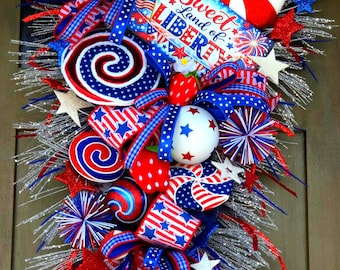 Sparkling Lollipop Patriotic swag,Sweet land of Liberty swag, glam Decor