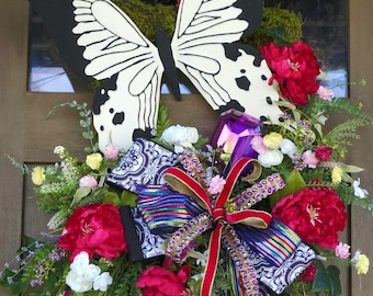 Butterfly Moss Wreath: Blinged Designer Ribbon Door Decor