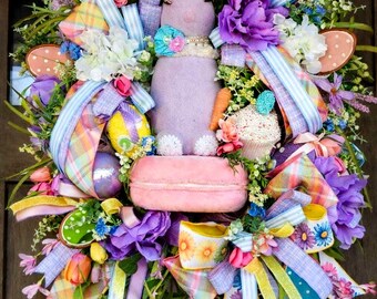 Easter Bunny Wreath: 24-inch Spring Floral Door Decor