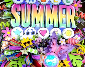 Summer Wreath,Fun Pool Summer Decor, friendship bracelet wreath