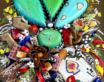 DELUXE Giant Pendant Turquoise Wreath, Western Glam Decor, Statement Door Swag
