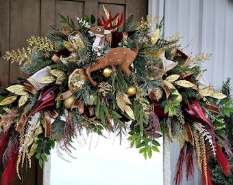 Rustic Burgundy deer swag or garland
