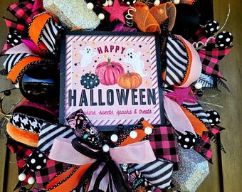 Pinkoween Glam Pumpkin Wreath: Spooky Halloween Decor