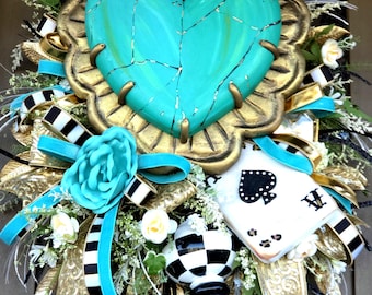 DELUXE flaming heart Turquoise Wreath, Western Glam Decor, Statement Door Swag