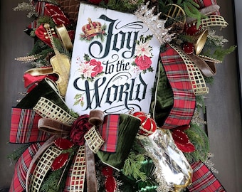 Joy to the World wreath, Old Money wreath, Christmas traditional decor