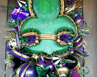Turquoise Fleur de lis Pendant Wreath: Western Decor, Mardi gras wreath
