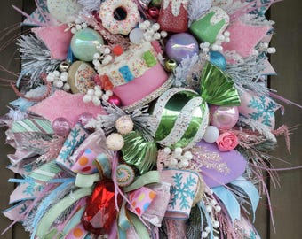 Candyland wreath, pastel wreath, whimsical decor