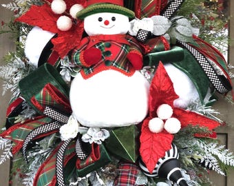 Plaid Snowman Wreath, Holiday Decor