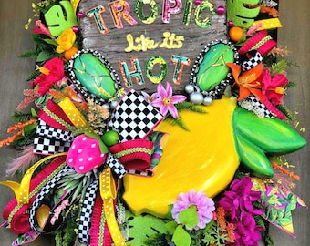 Tropic Like It's Hot Lemon Wreath, Tropical Summer Decor