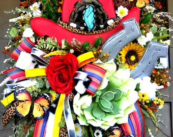 Corona de sombrero de vaquero de sarape turquesa, decoración del suroeste, acento western.