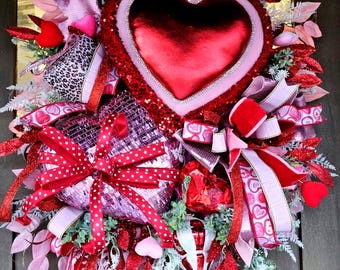 Sequin Hearts and Velvet Valentines wreath, big heart wreath