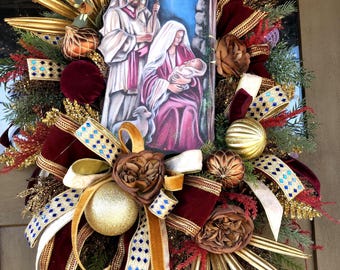 Nativity wreath, Christian decor, Jesus wreath