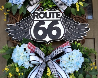 Route 66 Hydrangea Grapevine wreath