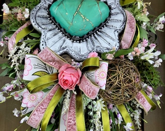 Turquoise concho Pendant wreath, western wreath
