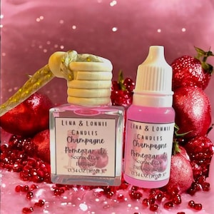Champagne Pomegranate Car Diffuser (10ml + Refill): Air Freshener, Orange Grapefruit Lemon, Pink
