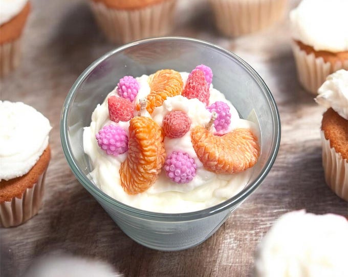 Vanilla Cupcake Candle (7oz - 12oz): Sweet Bakery Dessert with Oranges & Berries