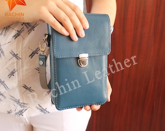 Leather Crossbody Bag Pattern: DIY Phone Bag (PDF Download A4) Hand Sewing