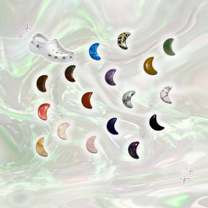 Genuine Crystal Clog Gemstone Tumbled Crescent Moon Shaped Handcrafted Shoe Charms