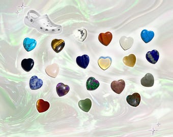 Genuine Crystal Clog Gemstone Tumbled Love Heart Shaped Handcrafted Shoe Charms