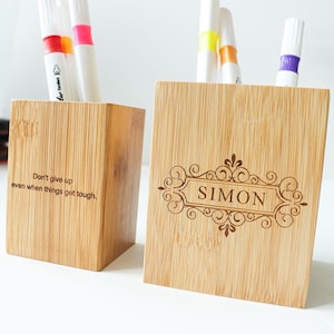 Personalized Pen Holder,Custom Makeup Brush Holder,Wood Desk Organizer, Custom Office Gifts,Office Accessory.