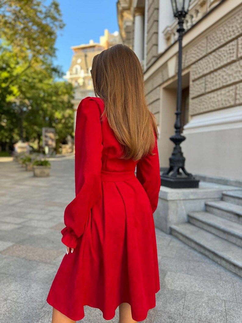 Velvet Button Short Dress With Belt main image 1