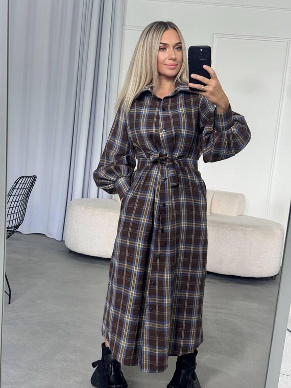 Flannel Shirt Dress – Plaid Button Down Dress – Plus Size Winter Clothing