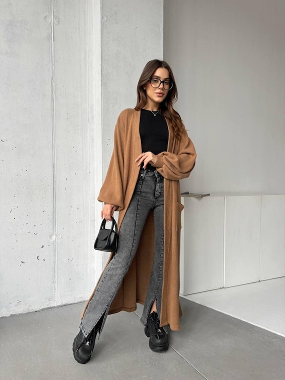 Grobstrick Locker Langer Grobstrick Cardigan Grobstrick-lange