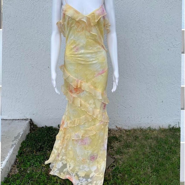 Summer Yellow Floral Long Maxi LoveShackFancy Style Dress. Perfect for Party, Summer, Beach, Wedding, or Prom