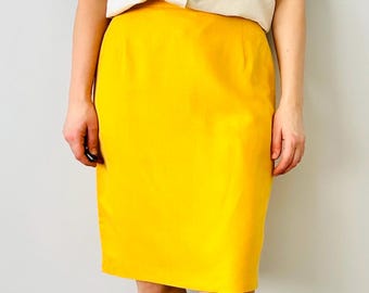 Vintage Italian Made Yellow Pencil Skirt With Silk Size M