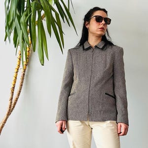 Vintage Zippered Women Tweed Jacket With Wool And Silk Size M