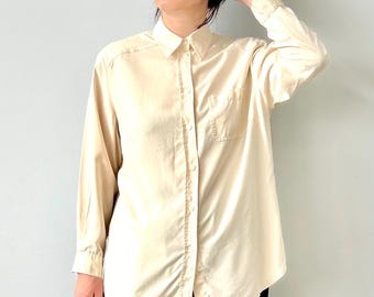 Vintage Yellow Silk Women Button Up Shirt Size M