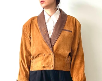Vintage Tan Brown Women Real Suede Bomber Jacket Size M