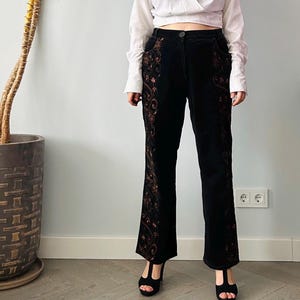 Peter Hahn Vintage Women Corduroy Trousers With Embroidered Legs Size L
