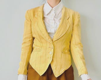Louis Feraud Vintage Yellow Pinstriped Women Linen Blazer Size M