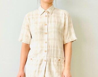 Vintage Viscose And Linen Women Shirt With Half Sleeves Size M