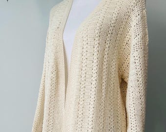 Vintage White Crochet Cardigan | Size L