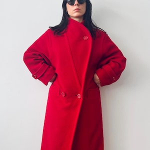 Wełniany płaszcz w stylu vintage o pełnej długości | Rozmiar M