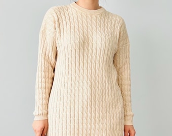 Vintage Off White Fisherman Pullover Sweater Unisex Size L