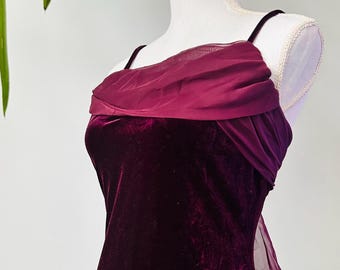Vintage Burgundy Velvet Maxi Slip Dress With Straps Size S