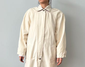 Vintage Off White Oversized Relaxed Fit Unisex Cotton Trench Coat Size M