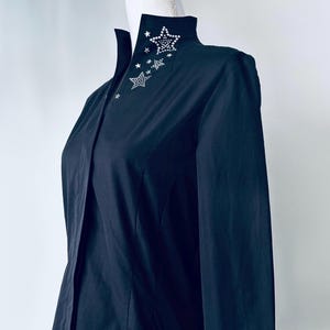 Y2K Van Laack Black Blouse | Star Collar Fitted Cotton Shirt Size M