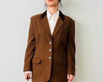 Vintage Tobacco Brown Women Wool Blend Blazer Size M