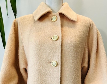Byblos Vintage Apricot Pink Wool And Mohair Iconic 60s Women Coat Size S