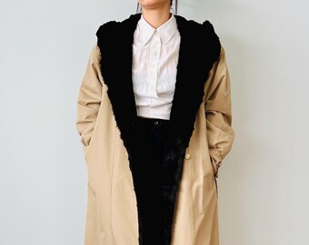 Vintage Tan Trench Coat With A Hood And Belt Women Size M