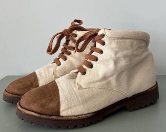 Vintage Canvas Lace-Up Boots With Vibram Soles Size 38.5 EU
