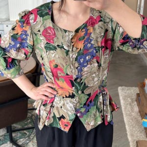 Vintage Floral Peplum Button Down, Size M