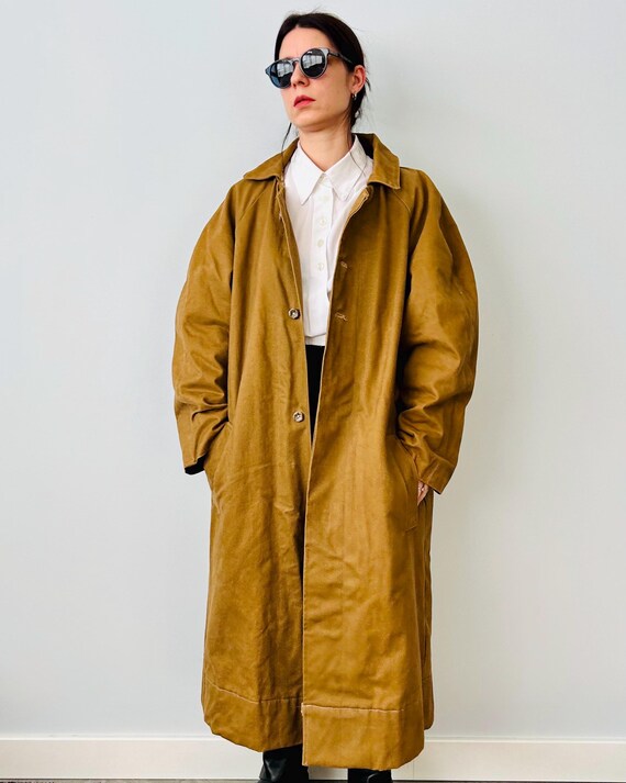 Vintage Oversized Camel Trench Coat |  Heavyweight Mustard Maxi Cotton 80s Fashion Unisex | Size XL
