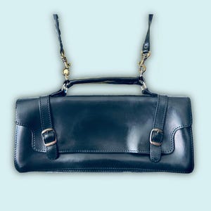 Vintage 90er Jahre Umhängetasche Schwarz Leder Crossbody Umhängetasche
